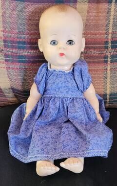 Vintage 1960s Effanbee Vinyl Baby Doll Molded Hair Sleep Eyes Crier 14" Red Lips